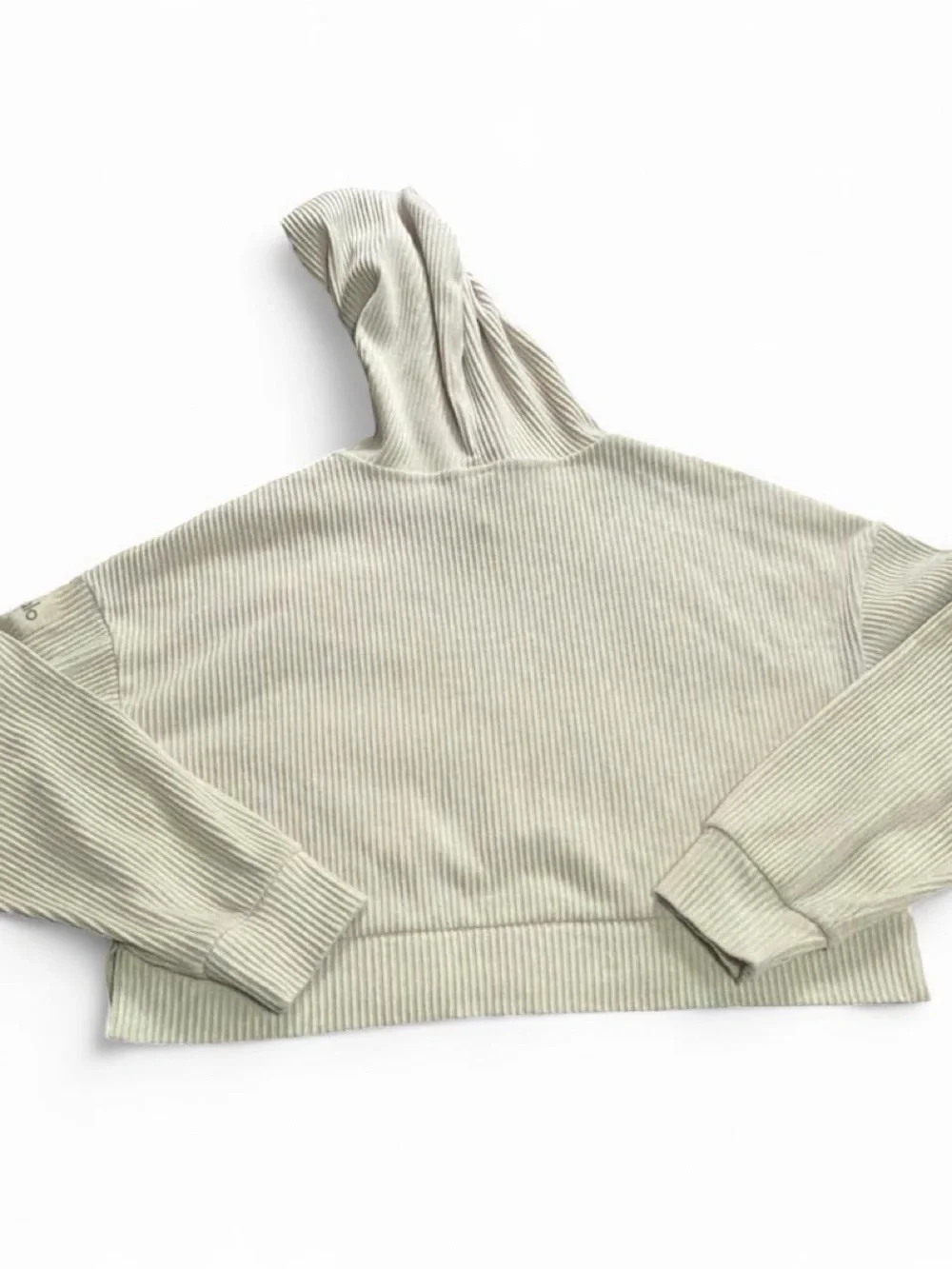 ALO Yoga Cream Ribbed Cropped Hoodie